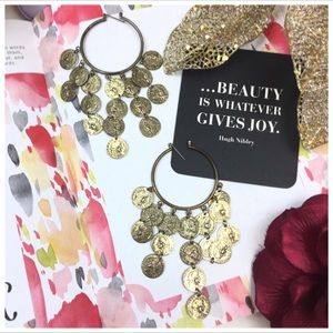 VINTAGE Gold-Brass Hoop Earrings with Jingle Coins